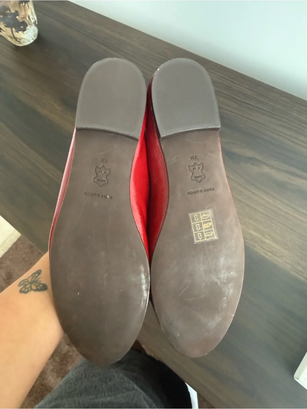 Tory Burch Red and Brown Leather Two-Tone Ballet Flats